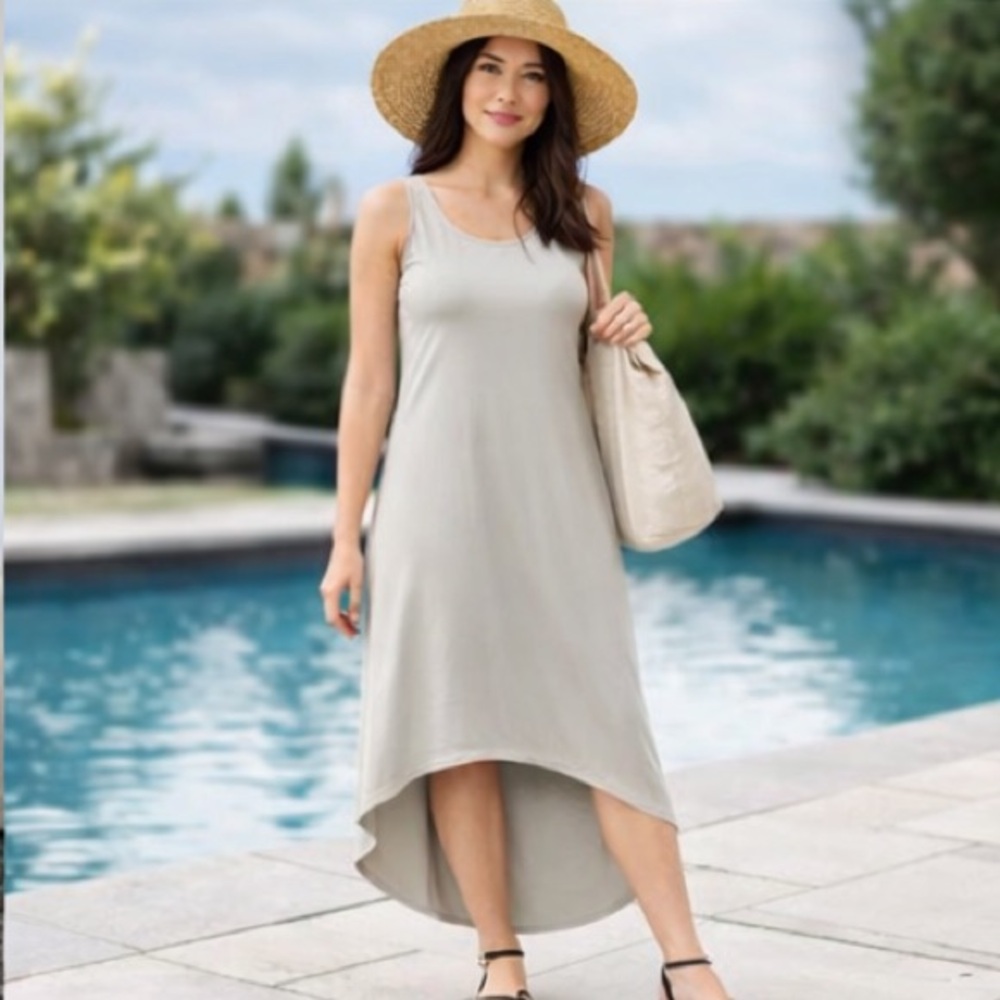 NWT Fresh Produce Gray High Low Maxi Dress Rayon Spandex Large